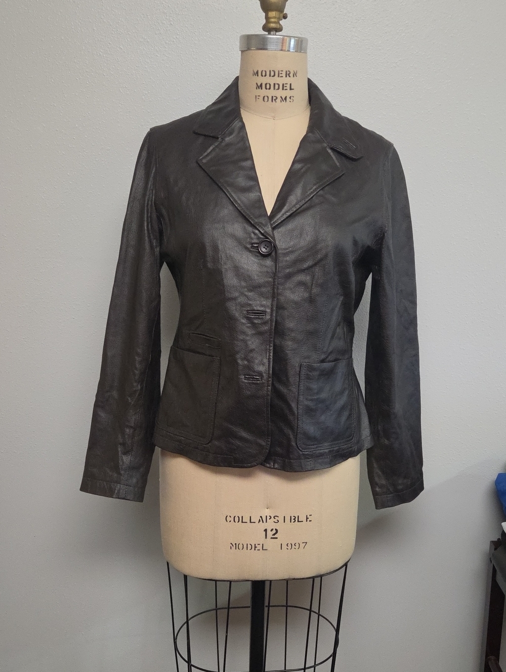 Chadwicks Black Leather Tailored Blazer Jacket